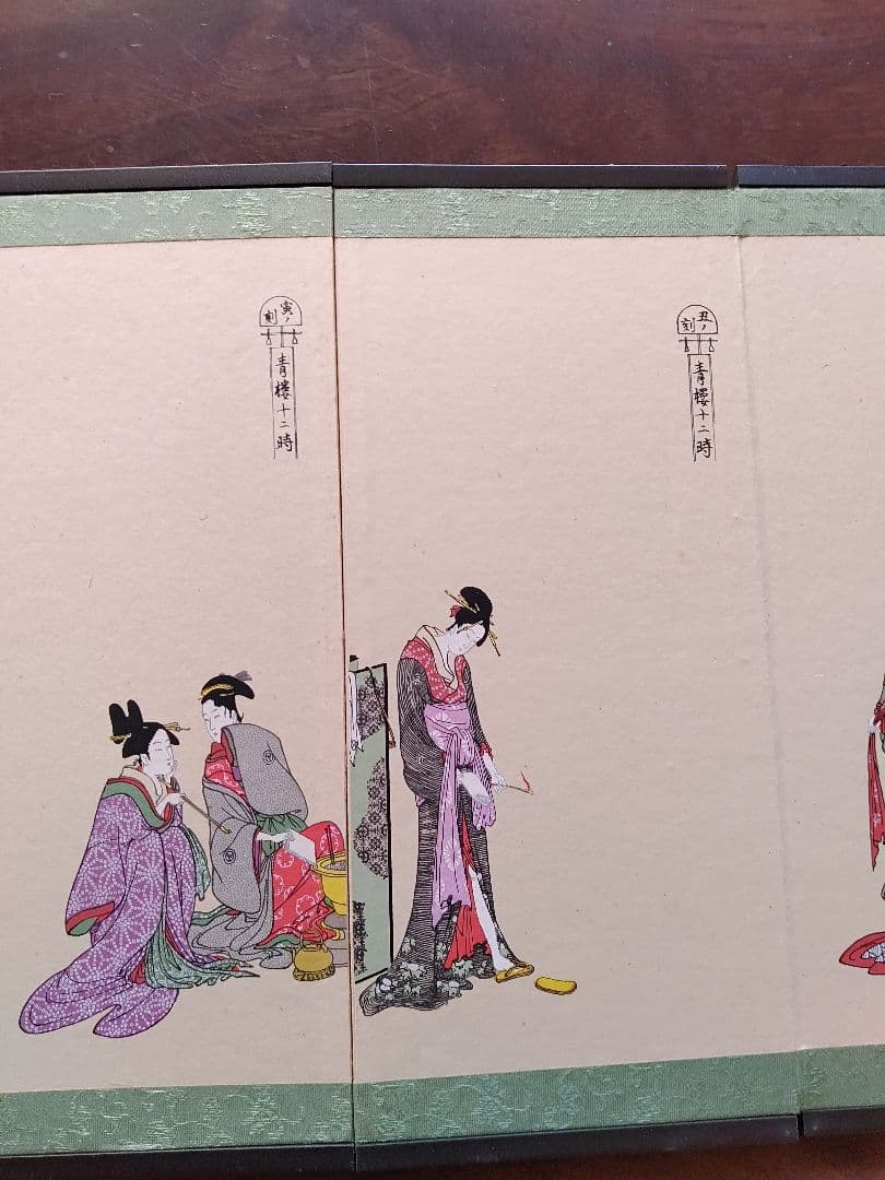 手描き浮世絵 5枚組　喜多川歌麿　浮世絵　青楼12時　極印　額装