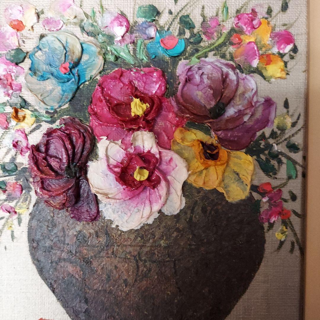 油彩画 花瓶に生けた花