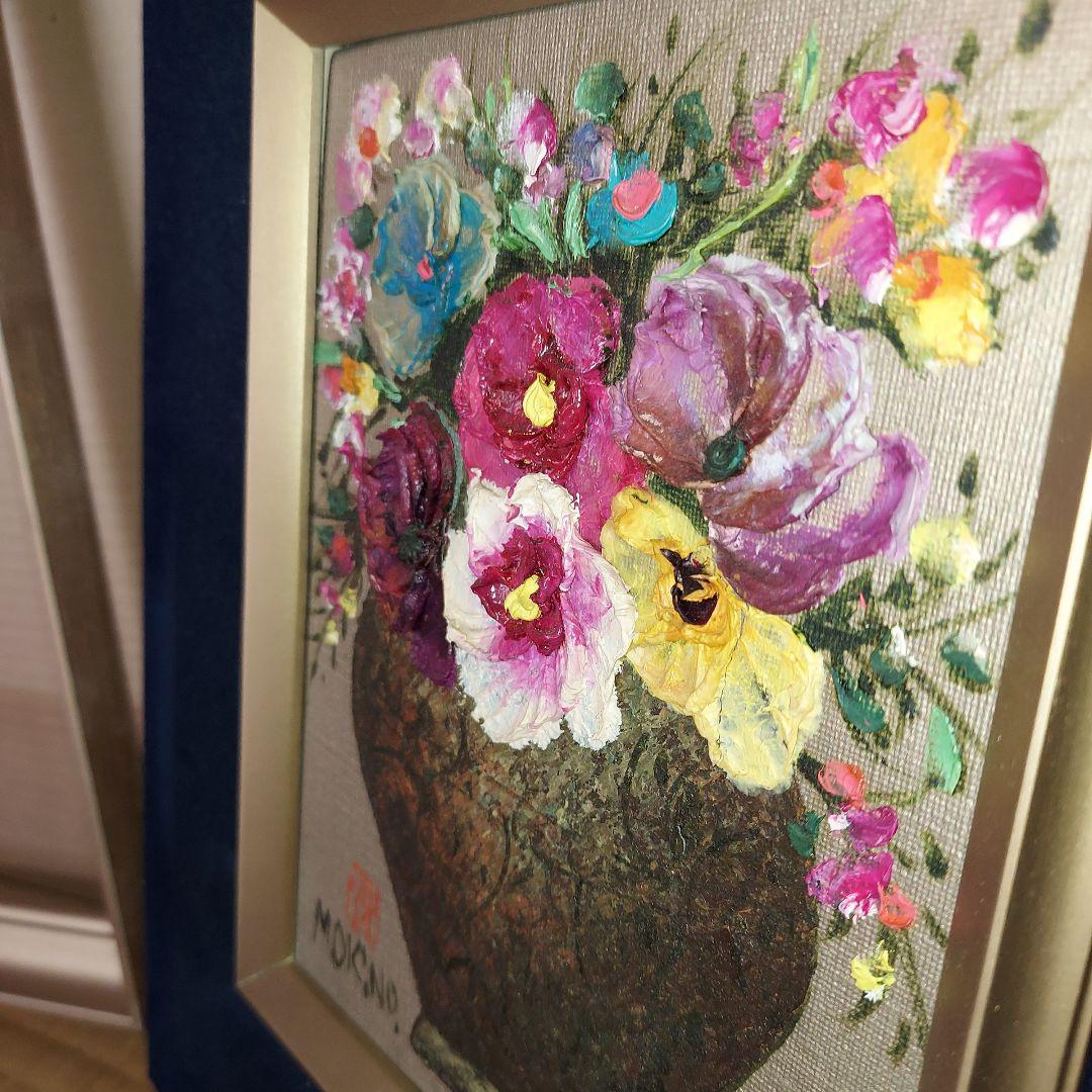 油彩画 花瓶に生けた花