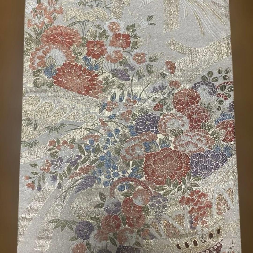 table runner 「花籠吉鳥」　帯リメイク 長長尺270㎝　正絹