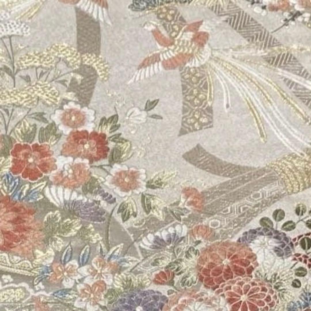 table runner 「花籠吉鳥」　帯リメイク 長長尺270㎝　正絹