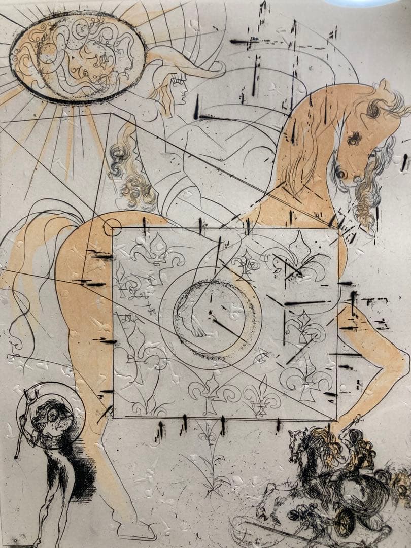 【真作】サルバドール・ダリ エッチングに手彩色 直筆サイン 額装 絵画 版画