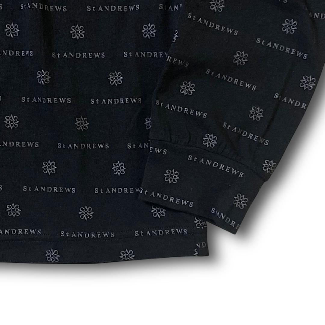LL St ANDREWS ベア天竺 ブランドロゴ総柄 長袖ハイネックシャツ 黒