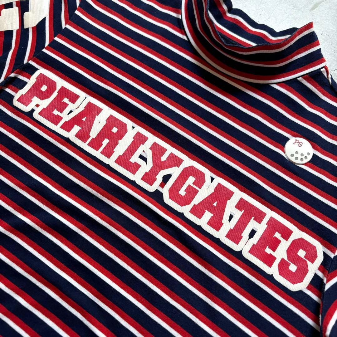PEARLEY GATES パーリーゲイツ ボーダー柄 半袖モックネックシャツ