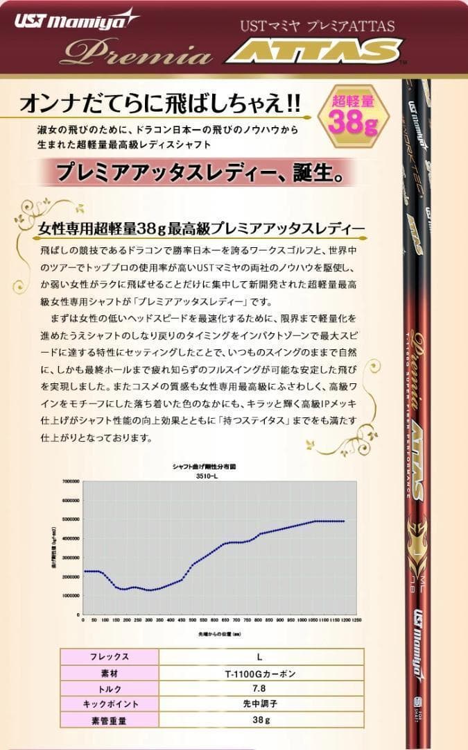 【新品】選べるスリーブ付き！UST マミヤ製 プレミアATTAS 40g L