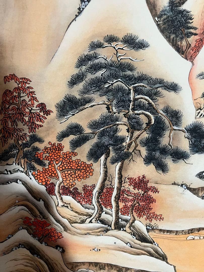 王蒙 雪桥寻幽 中国画 掛け軸 水墨画 和室 玄関 茶室 壁掛け 美術品