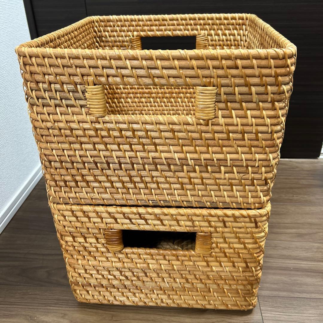 無印良品 MUJI ✨角型バスケット•大 重なるラタン35 x 36 x 24