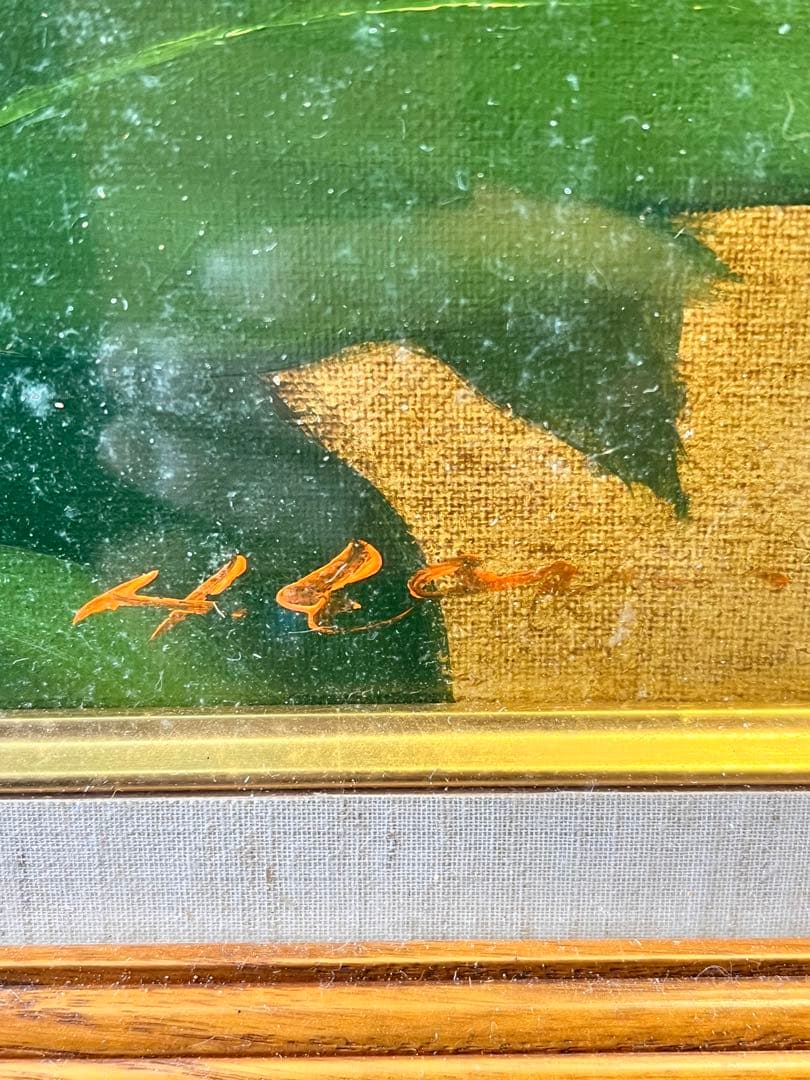 油彩画 安田英明 「牡丹」 真筆 額入り 額装絵画 油絵 植物画　インテリア