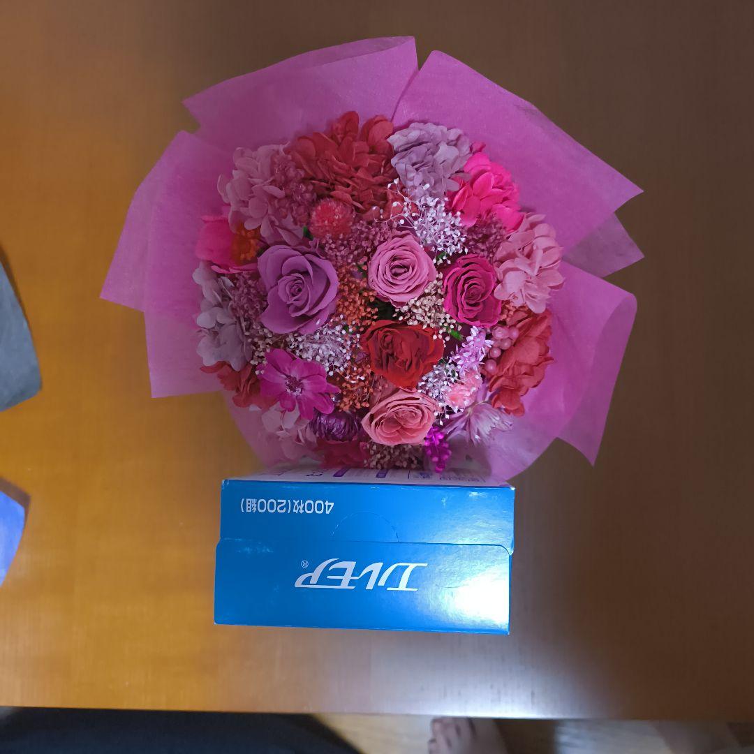 結絆しょっぷ.　プリザーブドフラワー　花束　スカイブルー　大人可愛いピンク