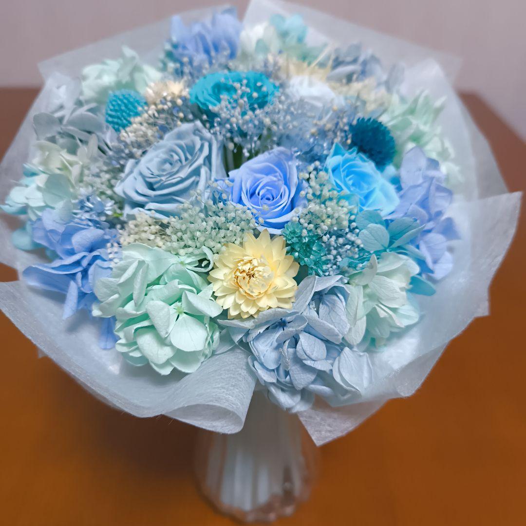 結絆しょっぷ.　プリザーブドフラワー　花束　スカイブルー　大人可愛いピンク