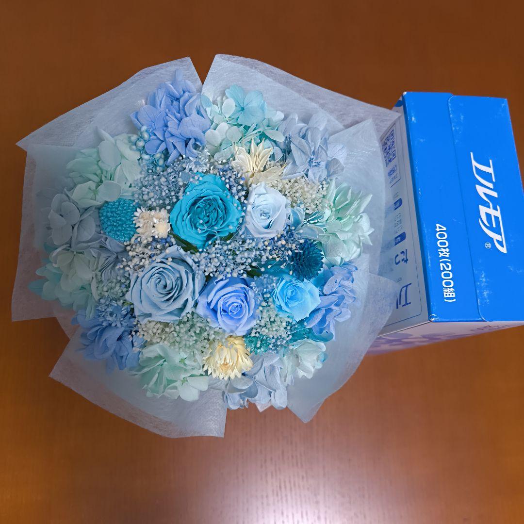 結絆しょっぷ.　プリザーブドフラワー　花束　スカイブルー　大人可愛いピンク