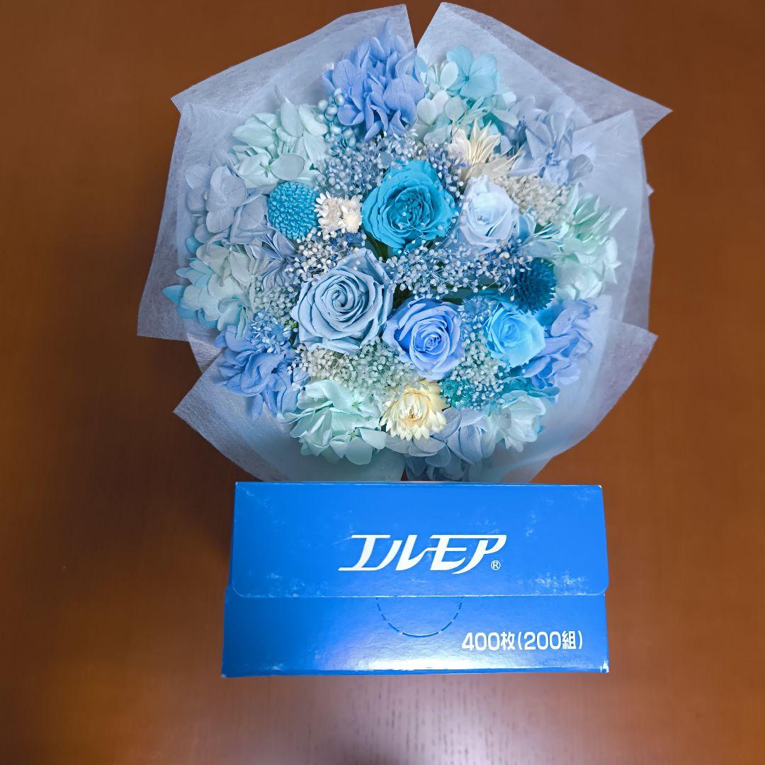 結絆しょっぷ.　プリザーブドフラワー　花束　スカイブルー　大人可愛いピンク