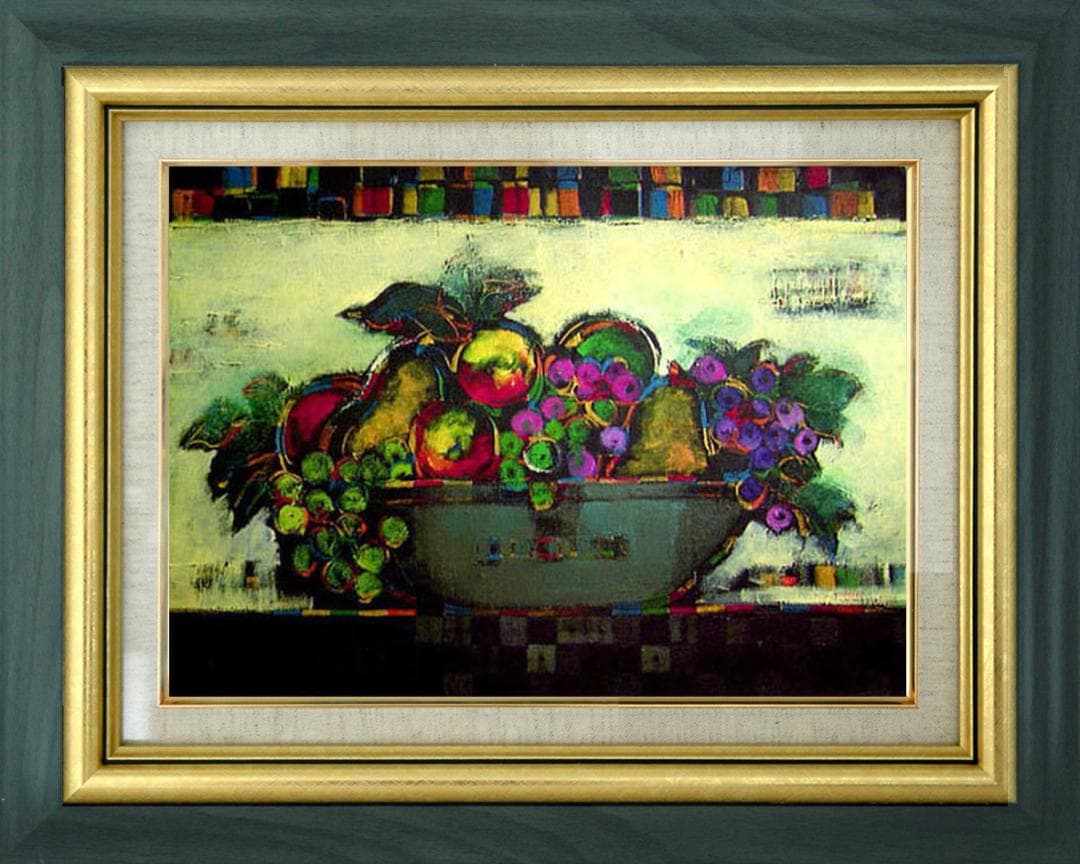 油絵 菅家令子 絵 絵画インテリア 額付(黒) uF6-060904 静物 果物