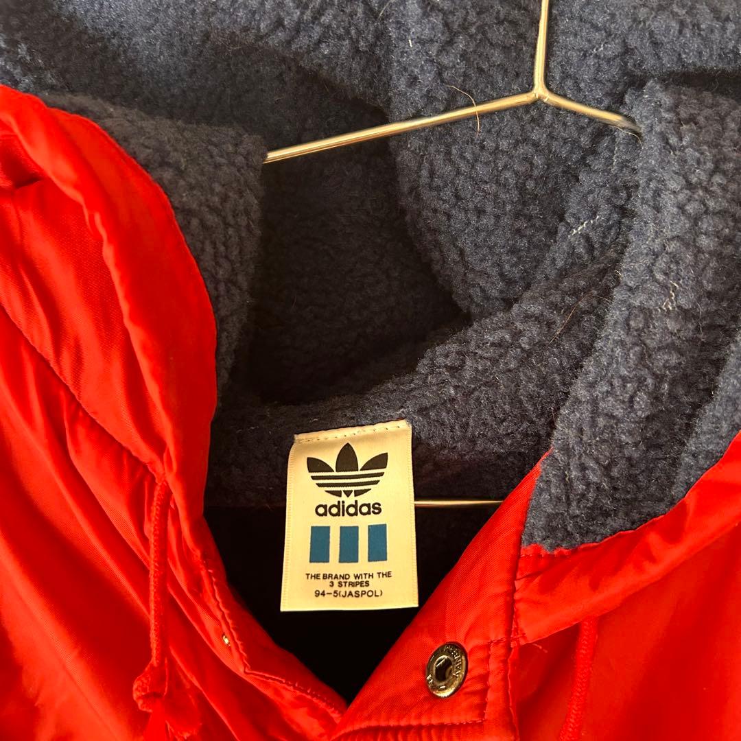 80s 90s adidas アディダス　フード付きベンチコート 赤 レッド
