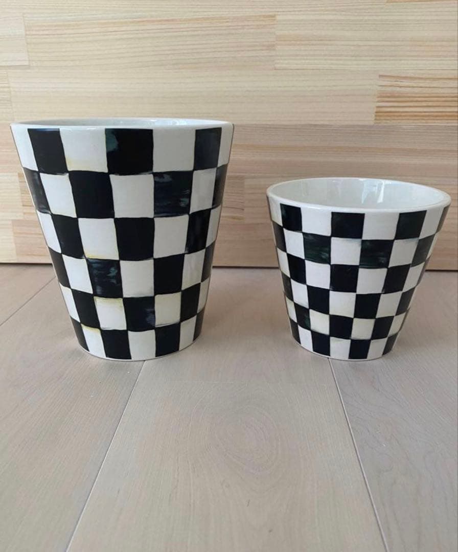 Mackenzie マッケンジーチャイルズ コートリーチェックゴミ箱 鉢入れ2点