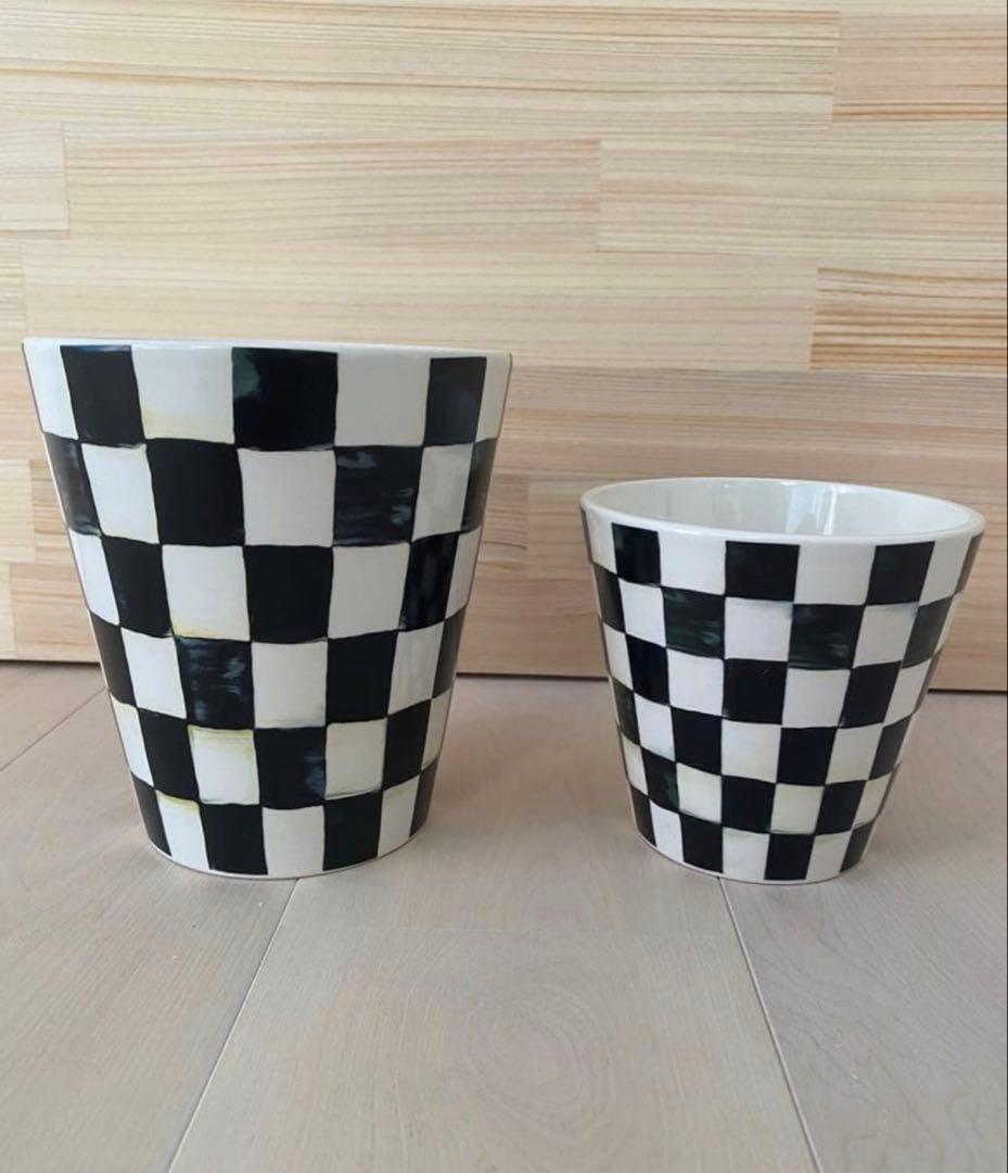 Mackenzie マッケンジーチャイルズ コートリーチェックゴミ箱 鉢入れ2点