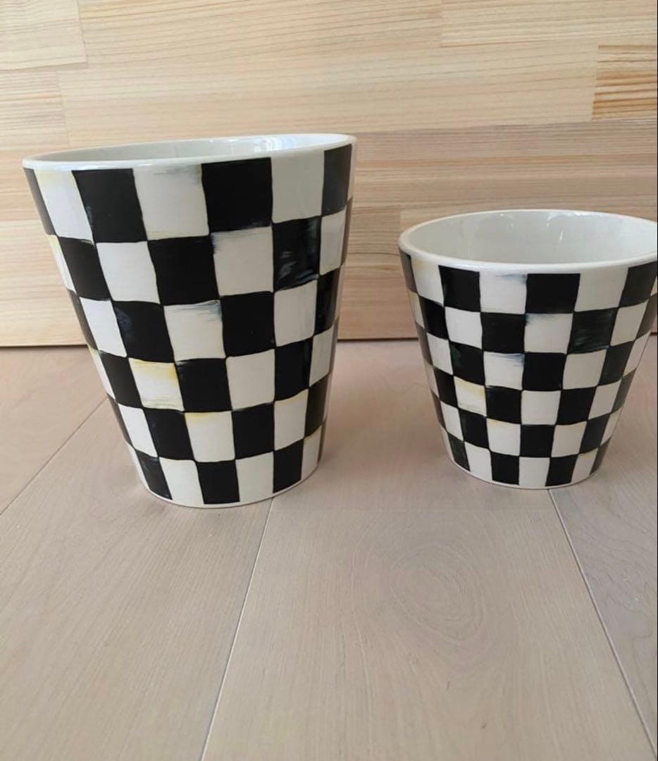 Mackenzie マッケンジーチャイルズ コートリーチェックゴミ箱 鉢入れ2点