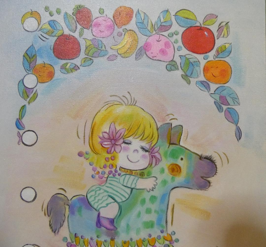 油絵　額付き　水森亜土　【　人物　】手描き　 F6