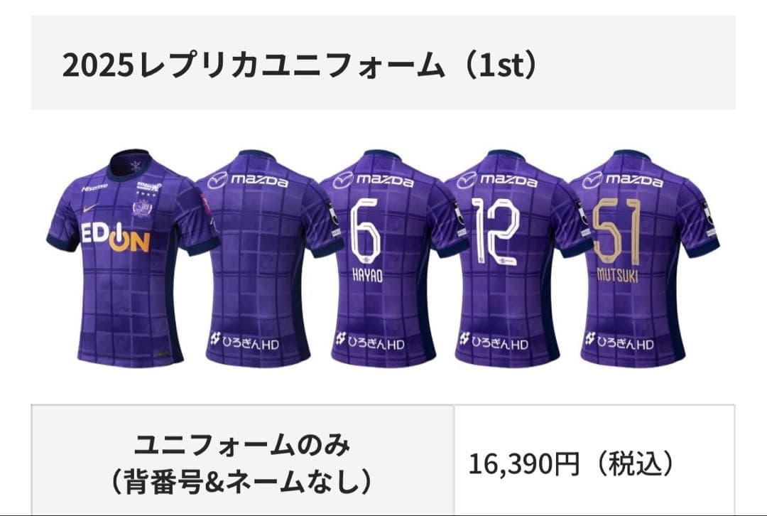 サンフレッチェ広島 2025シーズンレプリカユニフォーム (1st) XL