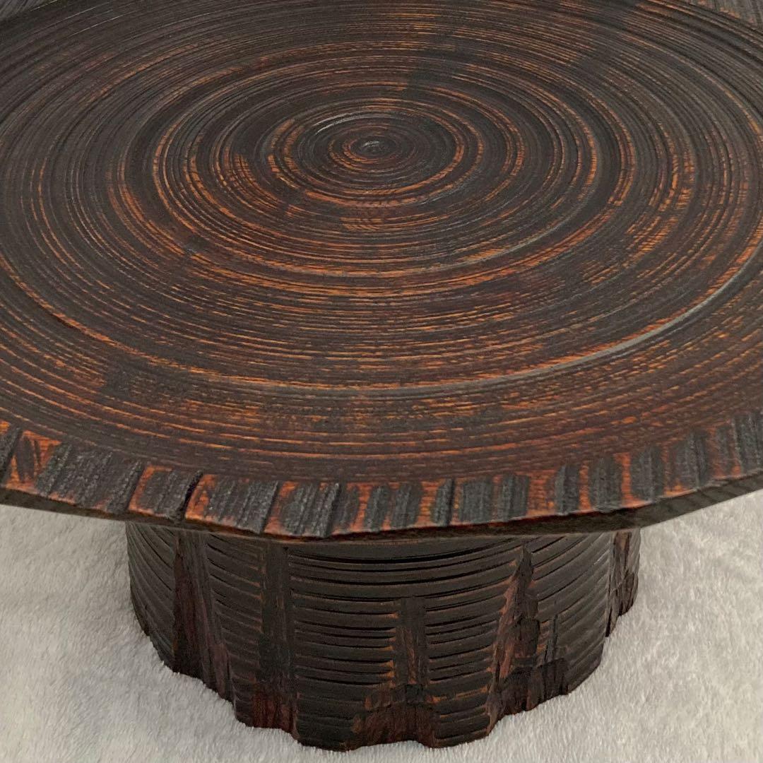 【美品】花台 木製　漆塗り　手彫り　工芸品　ミニ座卓