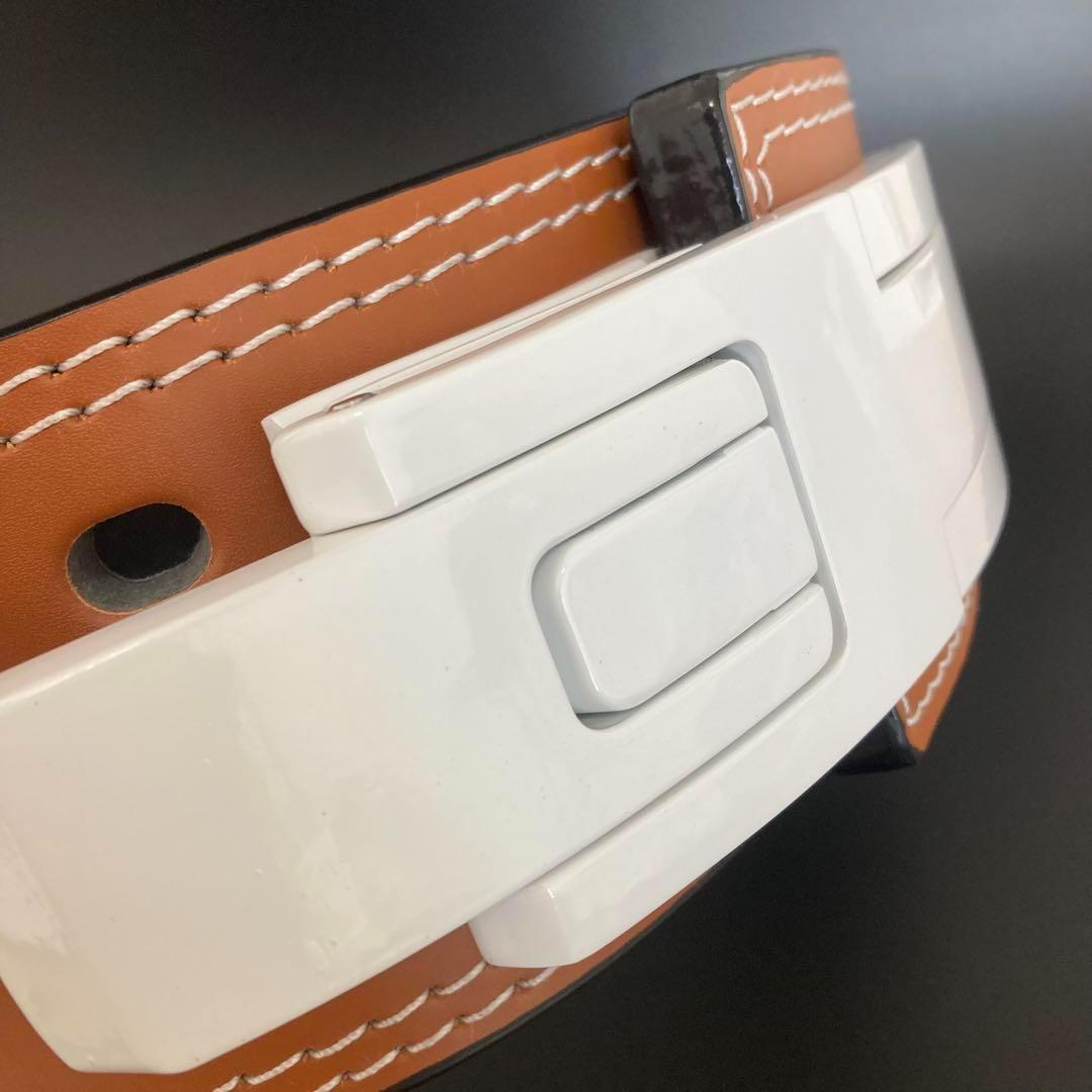 パワーベルト レバーアクション XL ワンタッチ可変式 本革 茶 バックル白
