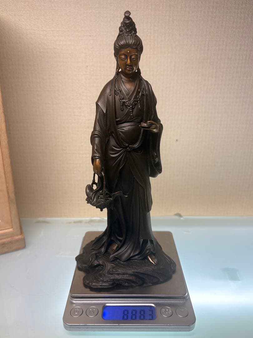 魚籃観音 鋳銅製 ブロンズ像 仏像 置物 桐箱　高村光雲　高岡銅器