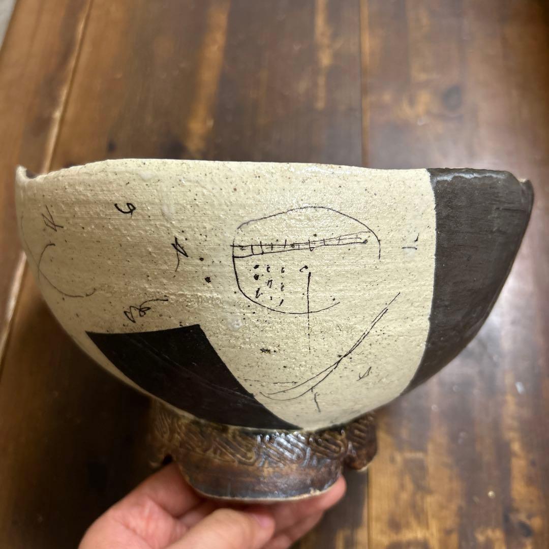 作家　陶芸作家　設計図みたいな柄　盛り鉢　サラダ鉢　深皿　7号鉢　刻印あり