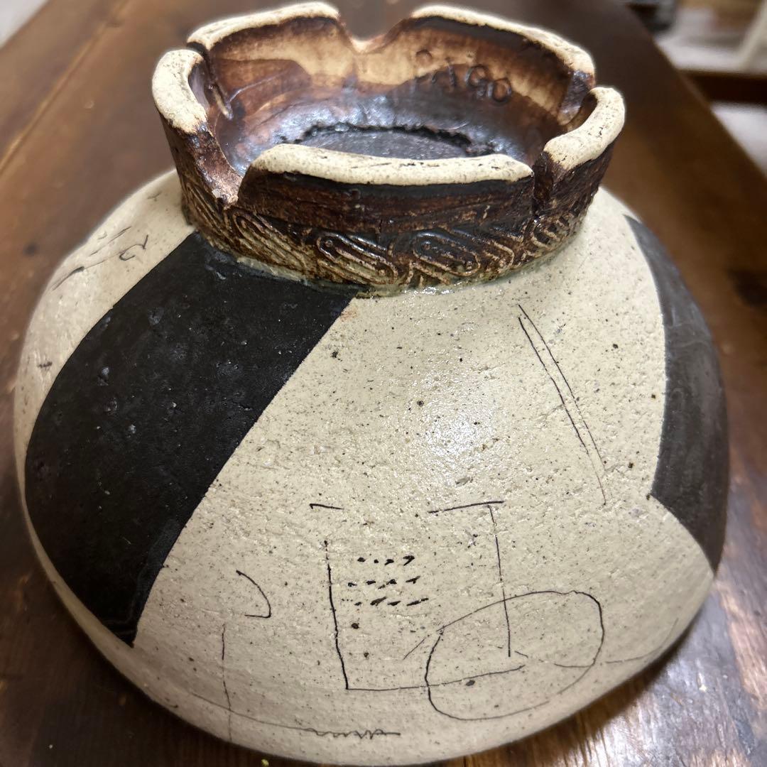 作家　陶芸作家　設計図みたいな柄　盛り鉢　サラダ鉢　深皿　7号鉢　刻印あり