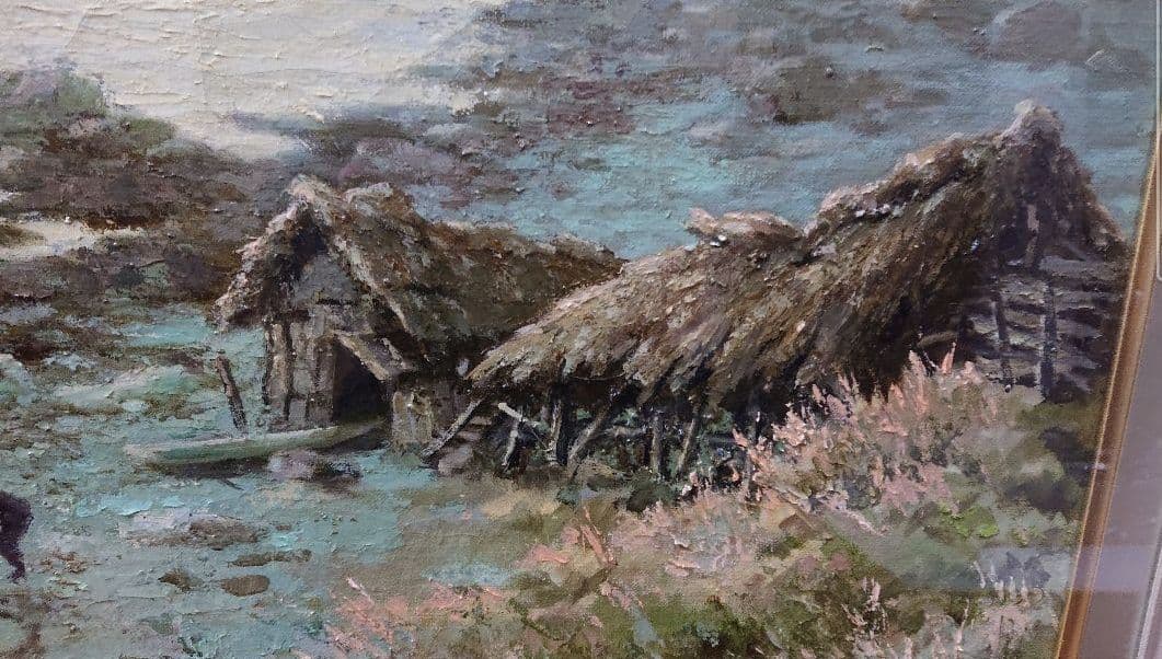 菅 鉄郎 「焚き火」油絵 絵画 な日本画 古民家