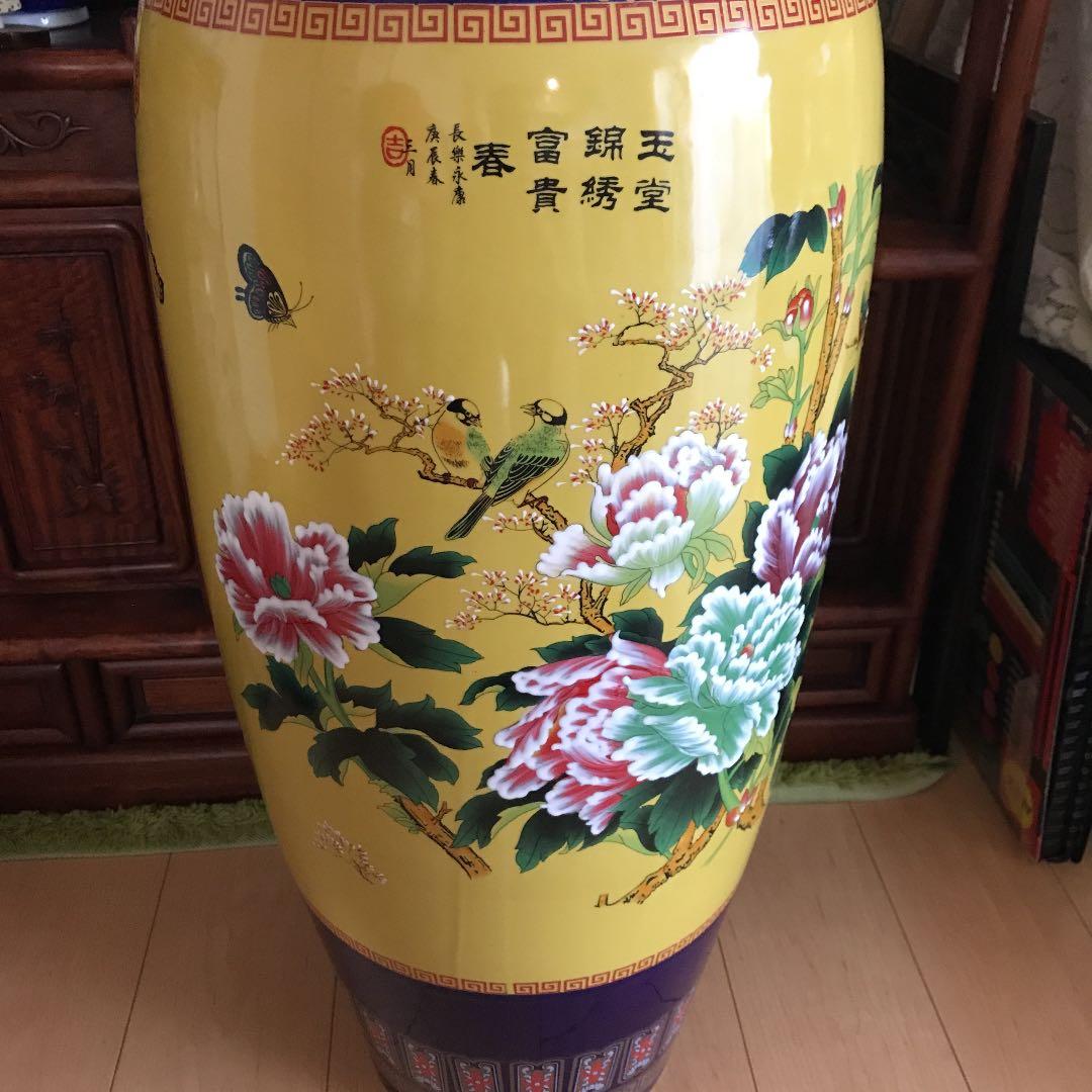 景徳鎮　中国花瓶　壺　古美術　中国美術　琺瑯彩　特大花鳥紋花瓶　高さ約108㌢