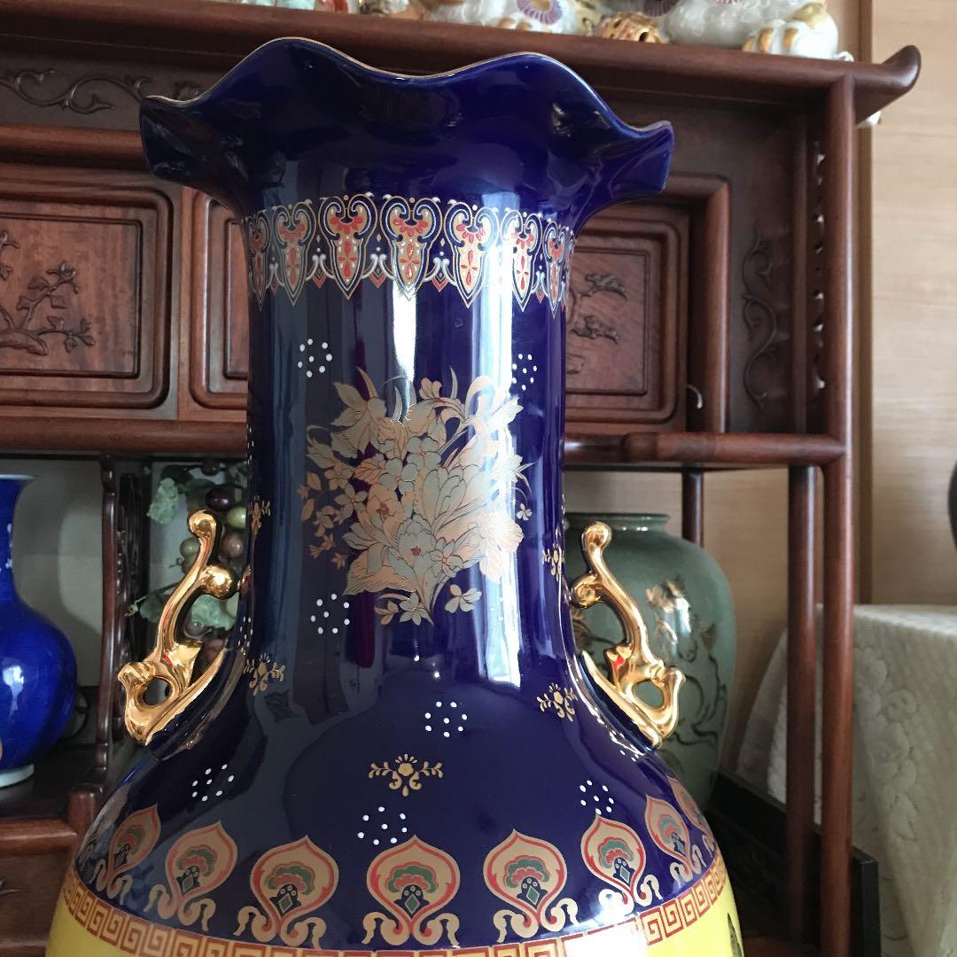 景徳鎮　中国花瓶　壺　古美術　中国美術　琺瑯彩　特大花鳥紋花瓶　高さ約108㌢