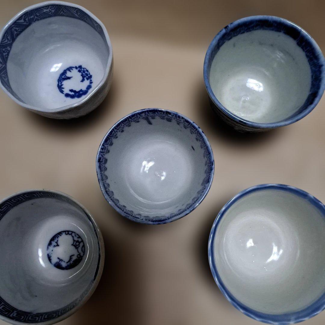 専用です　印判　染付け　蕎麦猪口　5点　絵柄違い　⑪　⑩