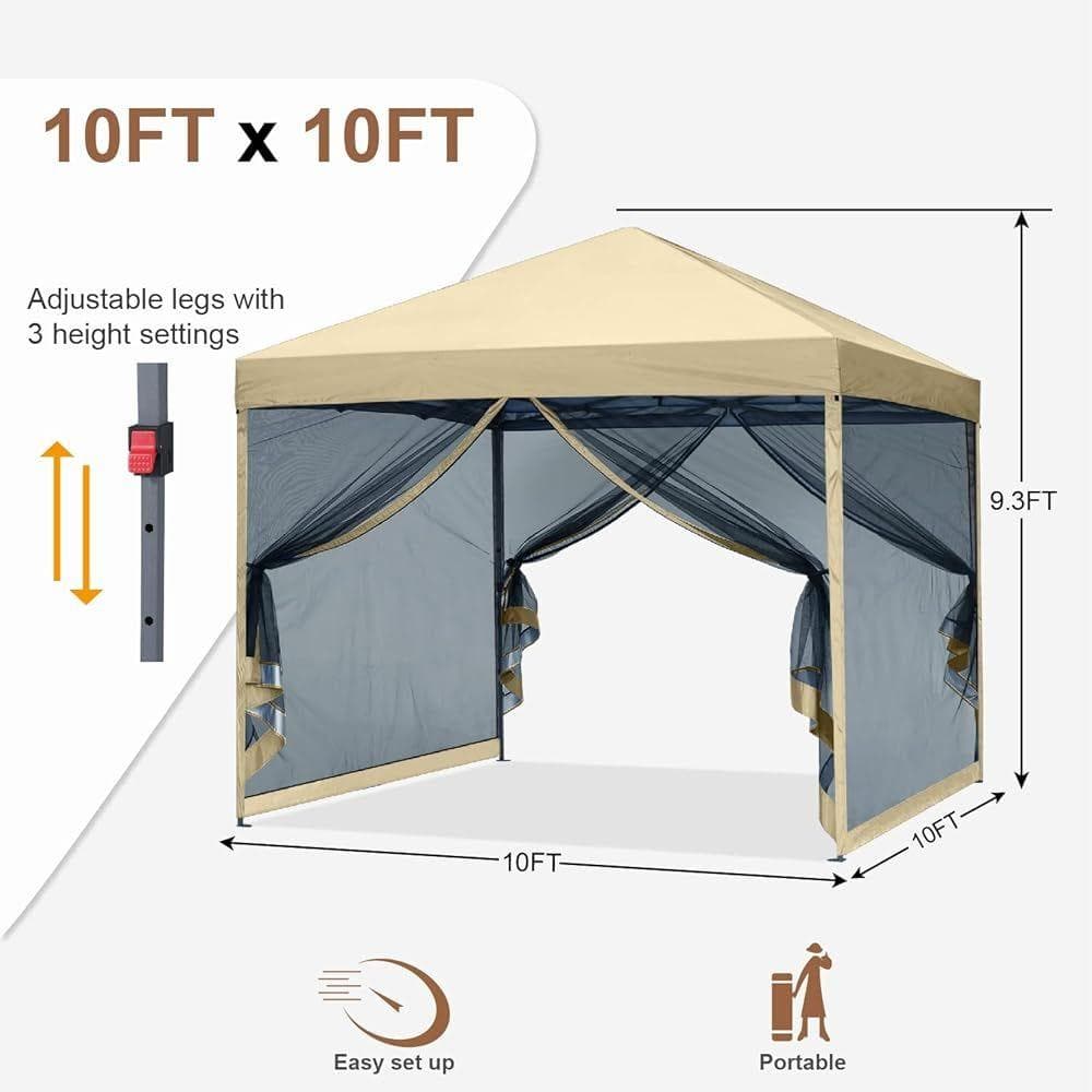 マスターキャノピー　ワンタッチタープテント 　3段階調節 (3x3, ベージュ)