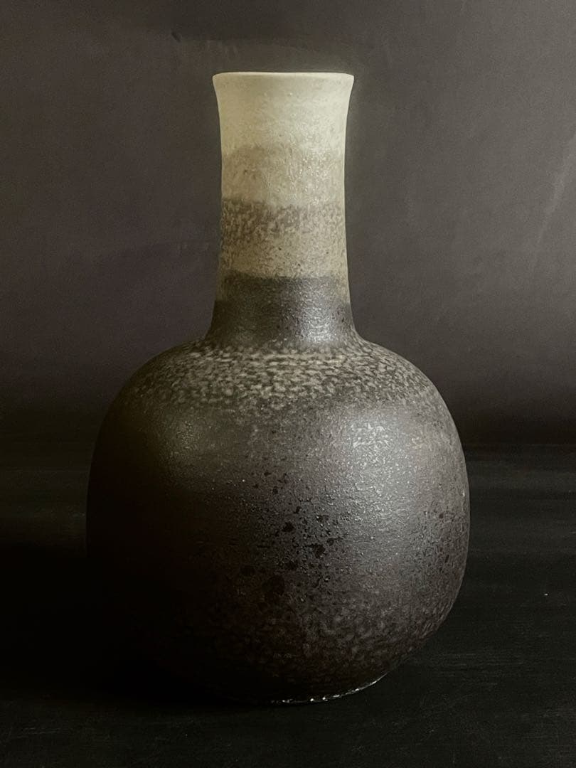【美品】「母」 炭化 練上 長首壺 小野寺 玄 花入 花器 茶道具 共箱 （Ｂ）