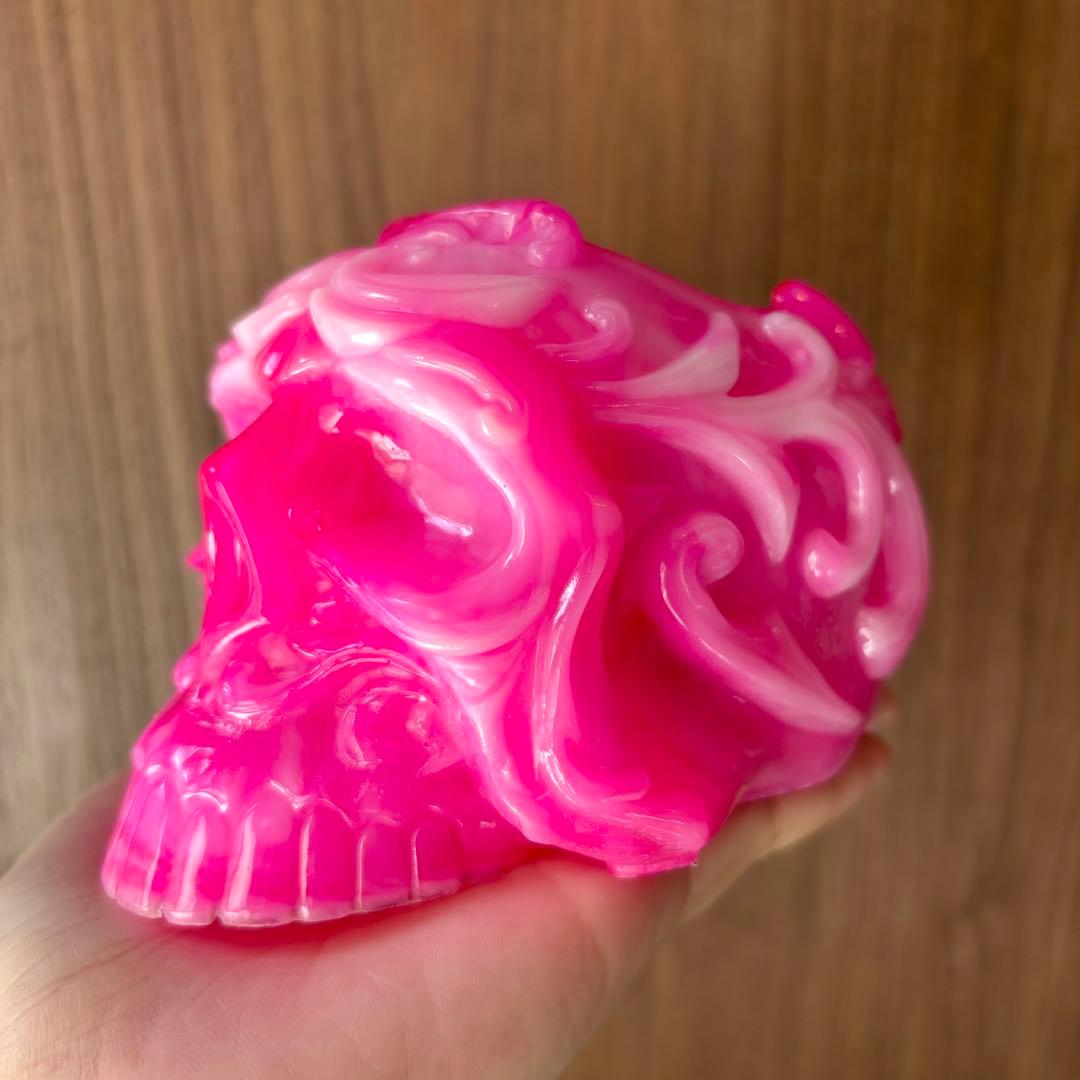 レジン　骸骨の小物入れ　ピンクホワイトマーブル