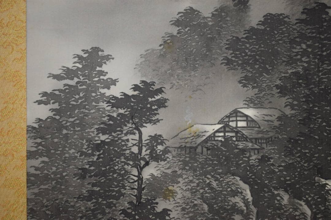 真作/緑雲/山水帰路図/桐共箱付布袋屋掛軸HF-651