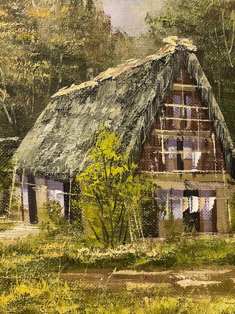 「真作」松本弘「合掌造りの里」風景画　油彩画　額装　サイン有り　F8号