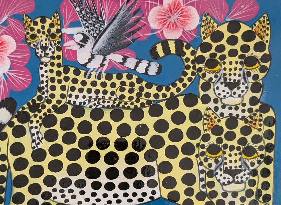 ●アフリカの絵画、ティンガティンガ、チーター、ナチュラル、20×20cm