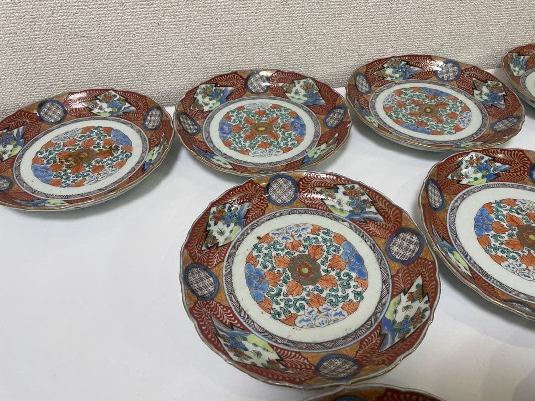 【現状品】有田焼 古伊万里 金彩 色絵 朱絵 五彩錦手 中皿 割烹 懐石 10枚