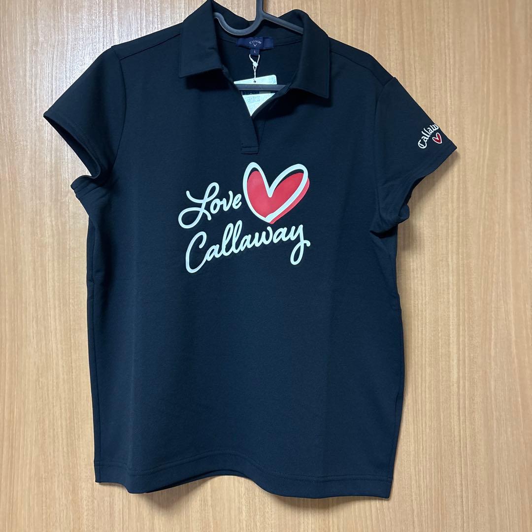 新品ラブキャロウェイゴルフシャツ 黒スキッパー半袖ハートプリントCallaway