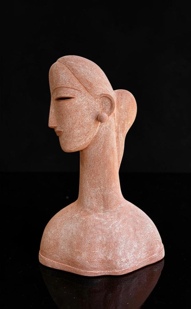 大塚茂吉 テラコッタ彫刻「キュクラデス」2005年 55 cm 共箱付 女性胸像