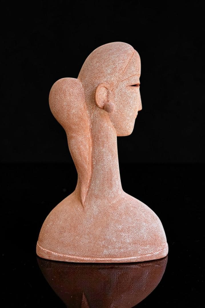 大塚茂吉 テラコッタ彫刻「キュクラデス」2005年 55 cm 共箱付 女性胸像