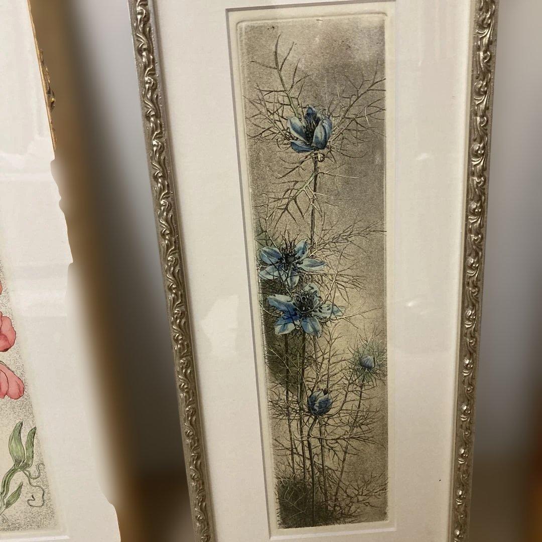 花の絵画3点セット　英国ビクトリア王朝時代の復刻版画