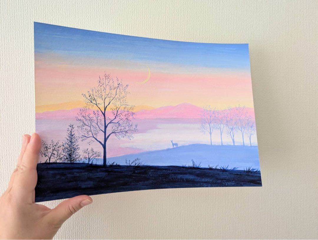 絵画　三日月 18　A4サイズ　額縁無し　原画