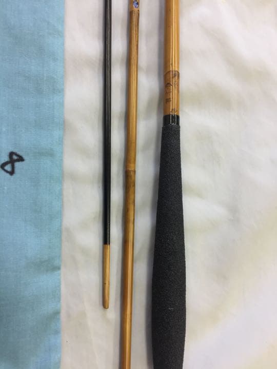 ヘラ竿（純正竹）口巻 　山サ竹粋　別誂　8尺三本仕舞い　乾漆握り