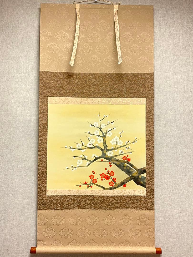 秀元 肉筆 「春梅」 日本画 絵画 掛軸 掛け軸 茶掛 梅 春