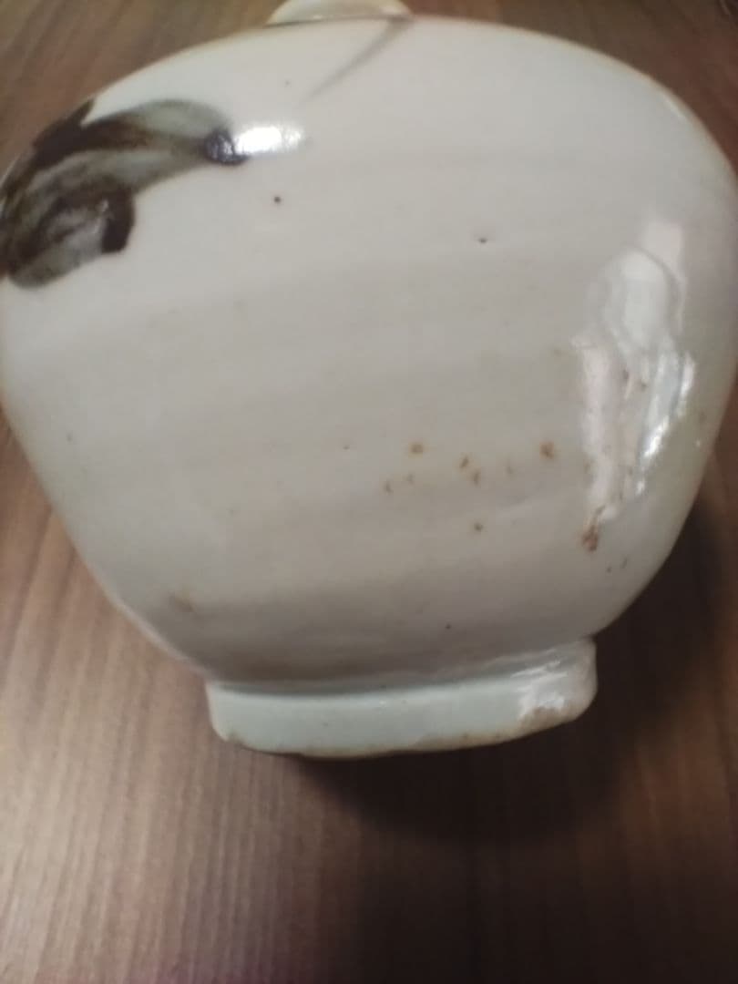 手描き模様の丸型陶器花瓶、油壺江戸後期。
