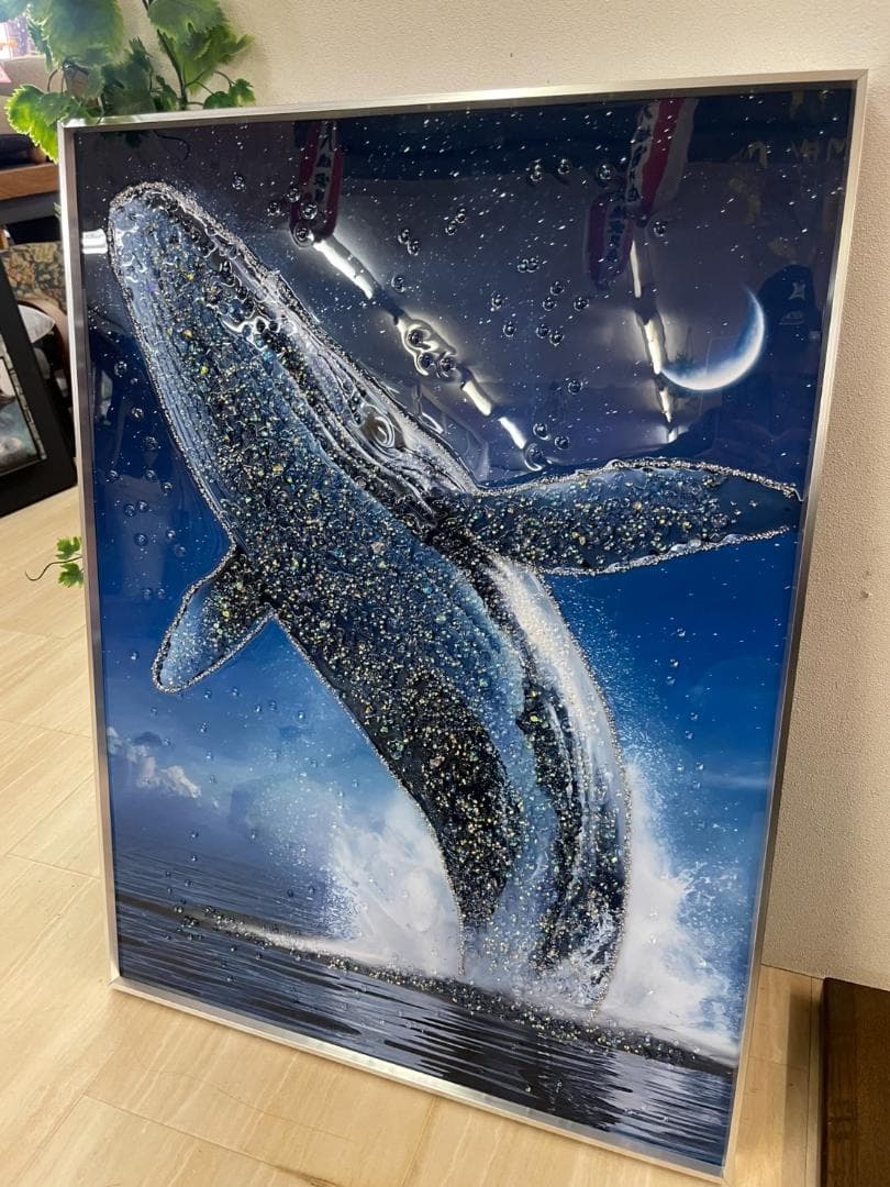 水晶絵　アートパネル　クジラ　くじら　鯨　クリスタル　絵画　アート　海　壁掛け