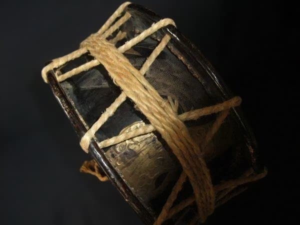 古 和太鼓 金蒔絵 鶴 老松 台 バチ 時代物 古民具