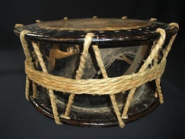 古 和太鼓 金蒔絵 鶴 老松 台 バチ 時代物 古民具